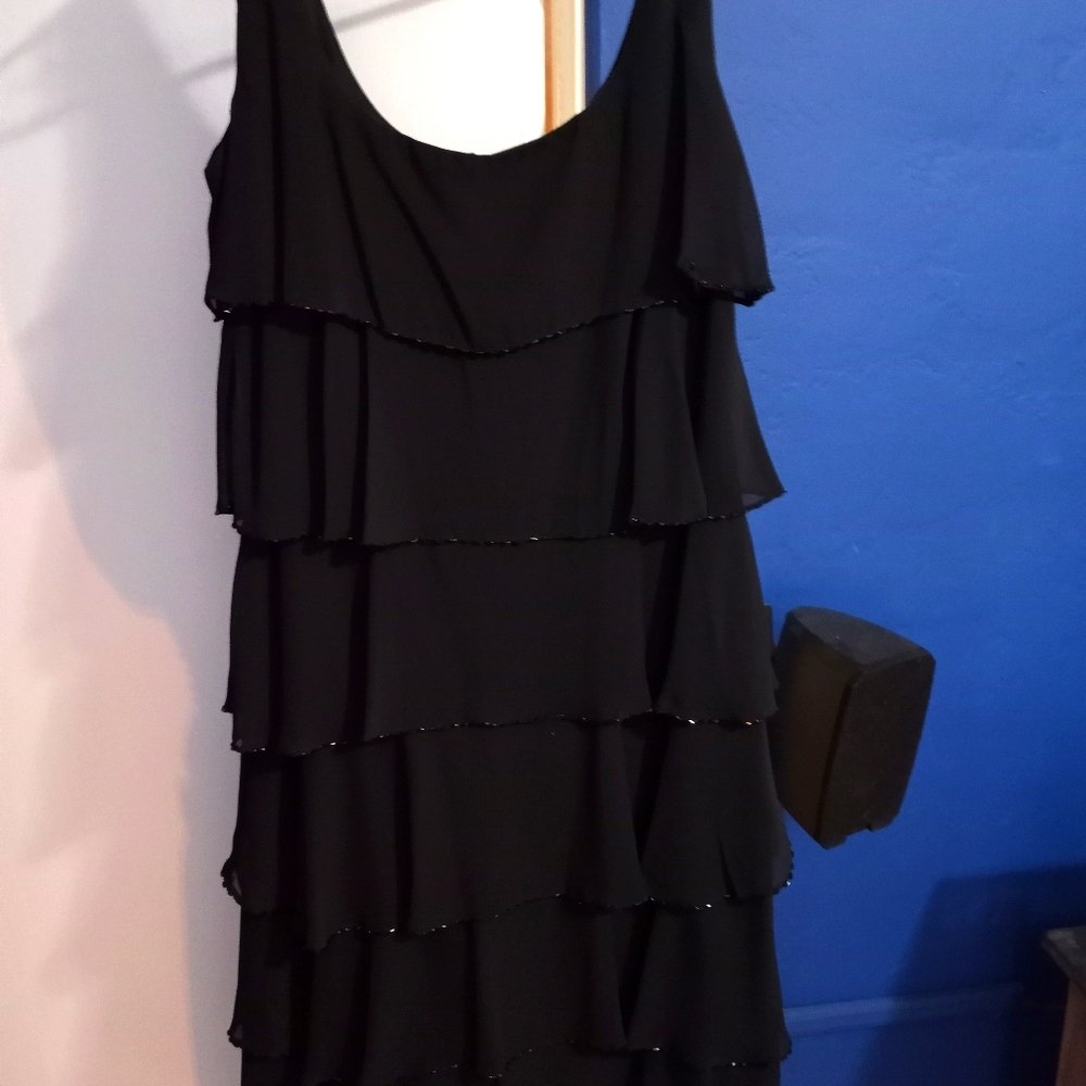 BLACK EVENING DRESS. PATRA'S SPARKLE, TIERED DRESS